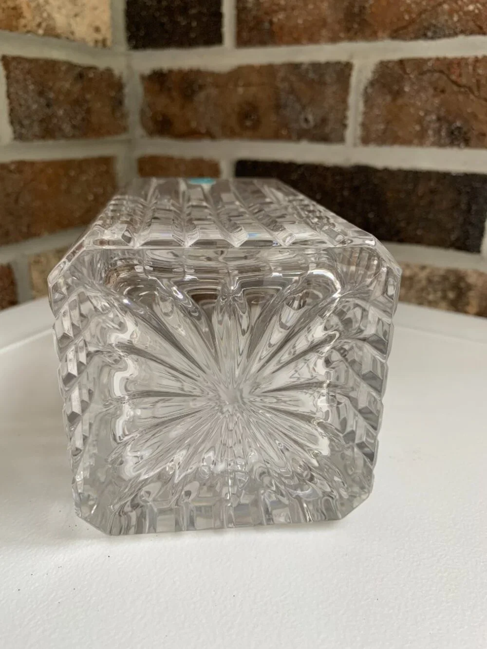 Tiffany & Co Plaid Lead Crystal Whiskey Decanter w Stopper Sticker Signed 10”